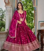 pink embroidery silk blend lehenga choli set