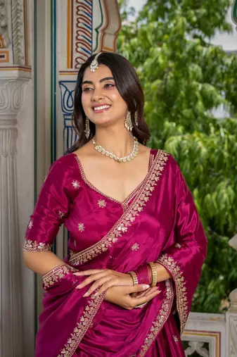 pink embroidery silk blend lehenga choli set