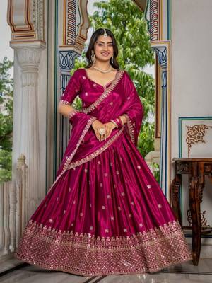 pink embroidery silk blend lehenga choli set 3