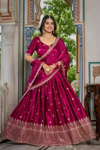 pink embroidery silk blend lehenga choli set