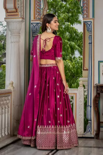 pink embroidery silk blend lehenga choli set