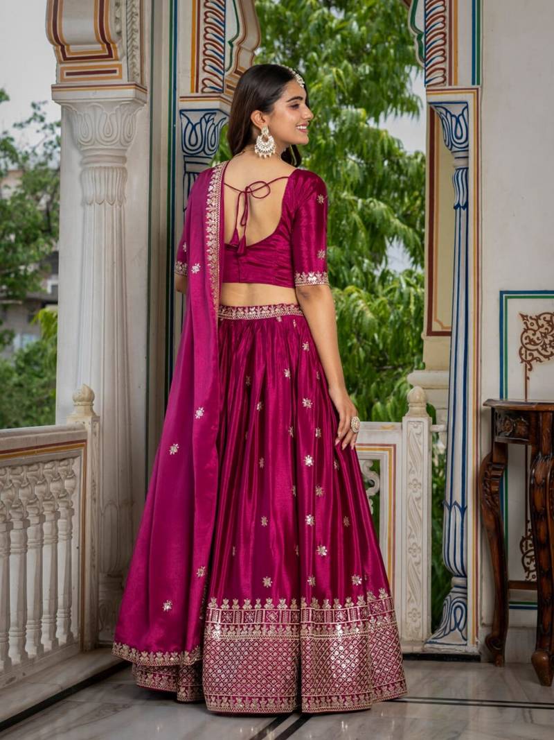 pink embroidery silk blend lehenga choli set