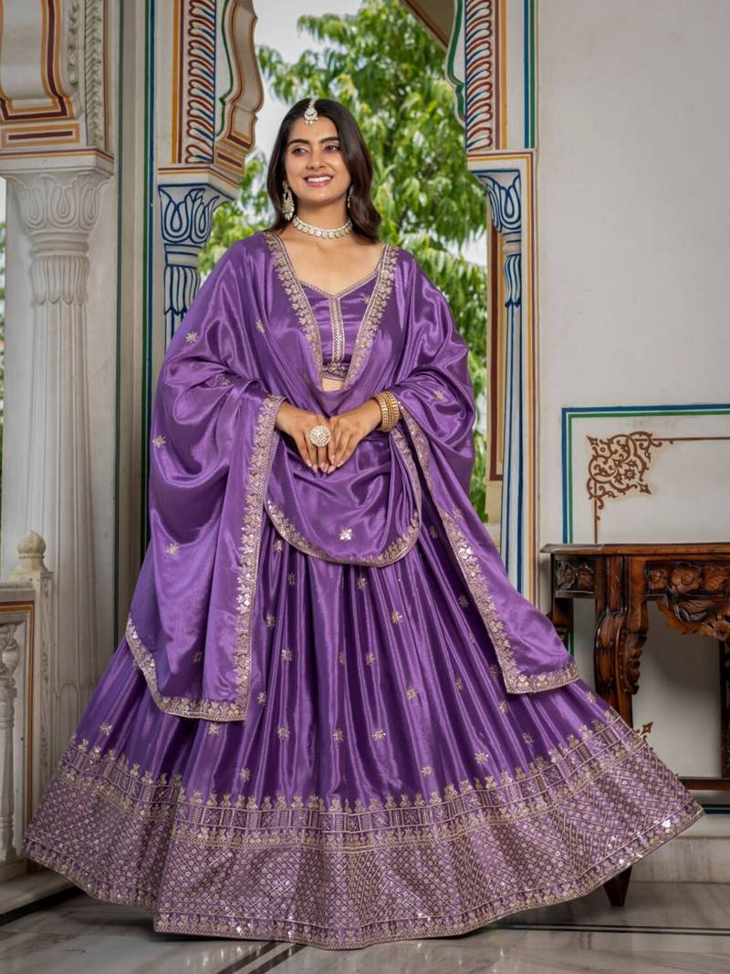 lavender zari thread embroidered lehenga set
