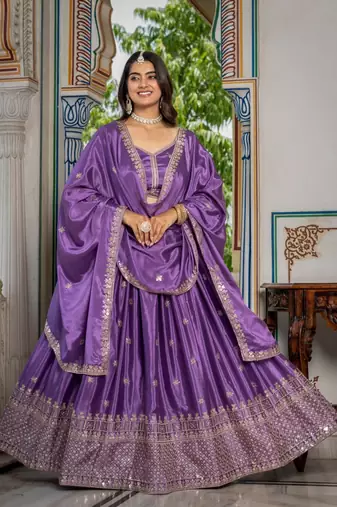 lavender zari thread embroidered lehenga set