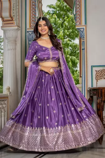 lavender zari thread embroidered lehenga set