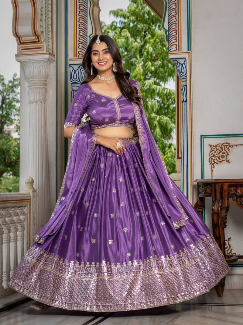 lavender zari thread embroidered lehenga set