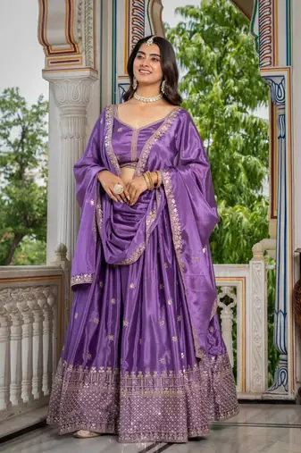 lavender zari thread embroidered lehenga set