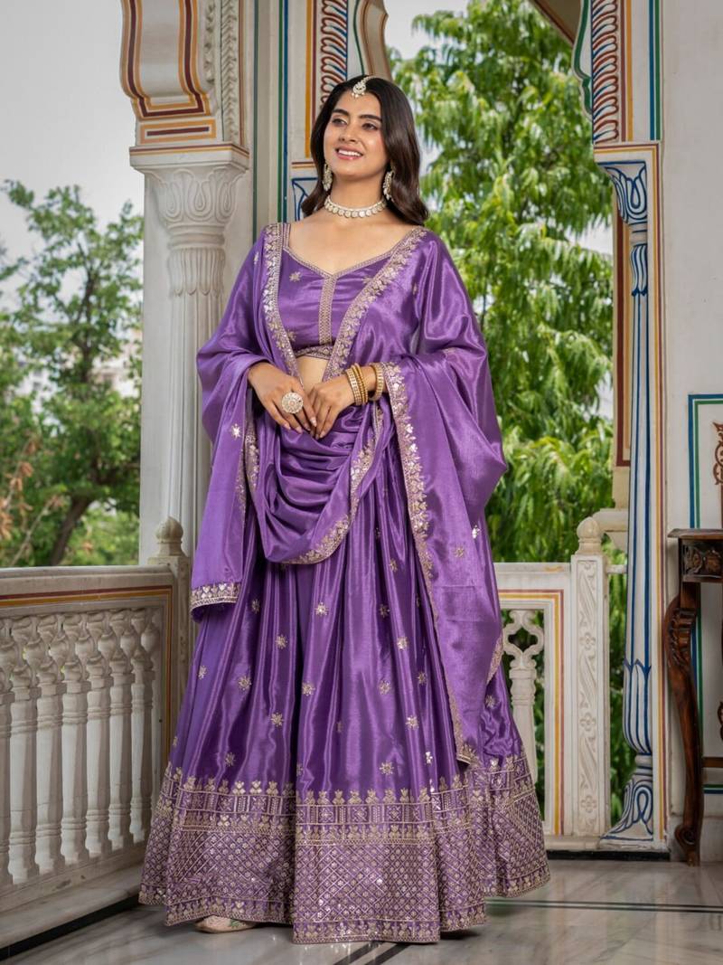 lavender zari thread embroidered lehenga set