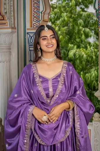 lavender zari thread embroidered lehenga set