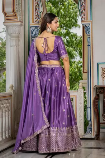 lavender zari thread embroidered lehenga set