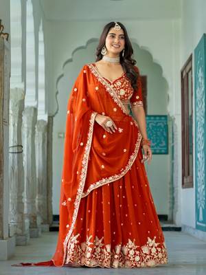 ORANGE GEORGETTE EMBROIDERD LEHENGA CHOLI WITH BLOUSE 1