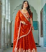 ORANGE GEORGETTE EMBROIDERD LEHENGA CHOLI WITH BLOUSE