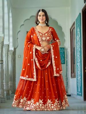 ORANGE GEORGETTE EMBROIDERD LEHENGA CHOLI WITH BLOUSE 2