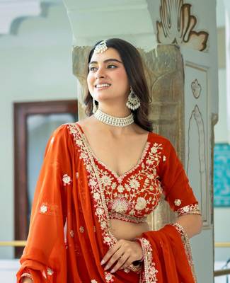 ORANGE GEORGETTE EMBROIDERD LEHENGA CHOLI WITH BLOUSE 4
