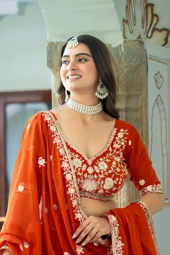 ORANGE GEORGETTE EMBROIDERD LEHENGA CHOLI WITH BLOUSE