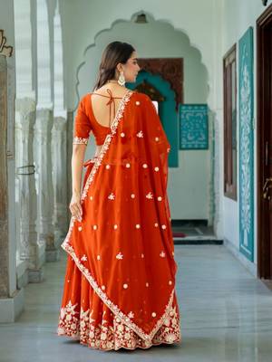 ORANGE GEORGETTE EMBROIDERD LEHENGA CHOLI WITH BLOUSE 5