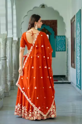 ORANGE GEORGETTE EMBROIDERD LEHENGA CHOLI WITH BLOUSE