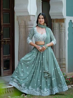 CGREEN GEORGETTE EMBROIDERY STUNNING LEHENGA CHOLI WITH DUPATTA 1