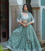 CGREEN GEORGETTE EMBROIDERY STUNNING LEHENGA CHOLI WITH DUPATTA