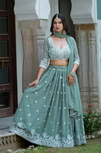 CGREEN GEORGETTE EMBROIDERY STUNNING LEHENGA CHOLI WITH DUPATTA