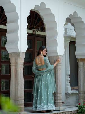 CGREEN GEORGETTE EMBROIDERY STUNNING LEHENGA CHOLI WITH DUPATTA 5