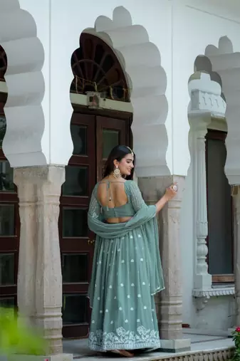 CGREEN GEORGETTE EMBROIDERY STUNNING LEHENGA CHOLI WITH DUPATTA