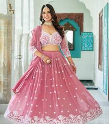 GREEN GEORGETTE EMBROIDERY LEHENGA CHOLI WITH DUPATTA