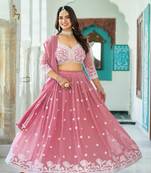 GREEN GEORGETTE EMBROIDERY LEHENGA CHOLI WITH DUPATTA