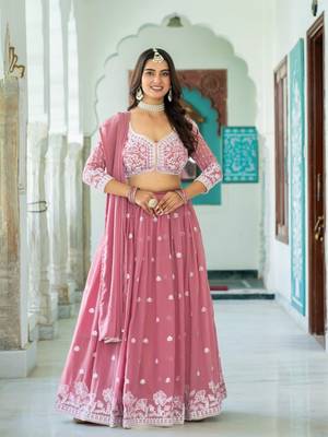 GREEN GEORGETTE EMBROIDERY LEHENGA CHOLI WITH DUPATTA 2