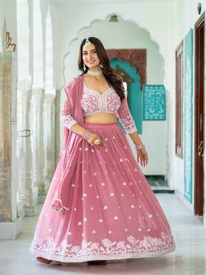 GREEN GEORGETTE EMBROIDERY LEHENGA CHOLI WITH DUPATTA 3