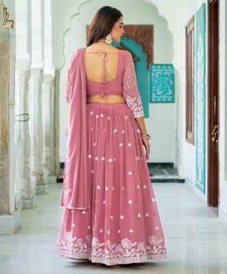 GREEN GEORGETTE EMBROIDERY LEHENGA CHOLI WITH DUPATTA 5