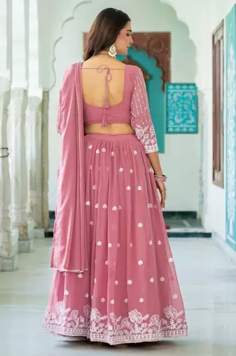 GREEN GEORGETTE EMBROIDERY LEHENGA CHOLI WITH DUPATTA