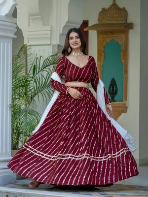 maroon silk blend embroidered navratri lehenga choli 1