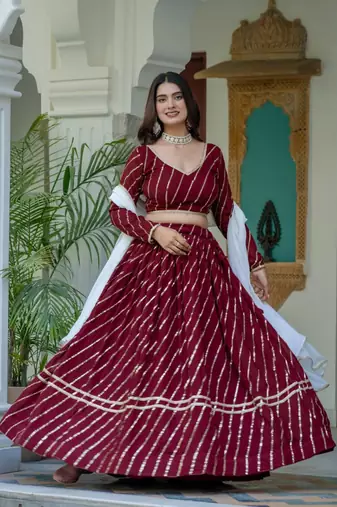 maroon silk blend embroidered navratri lehenga choli