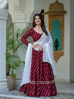 maroon silk blend embroidered navratri lehenga choli 2