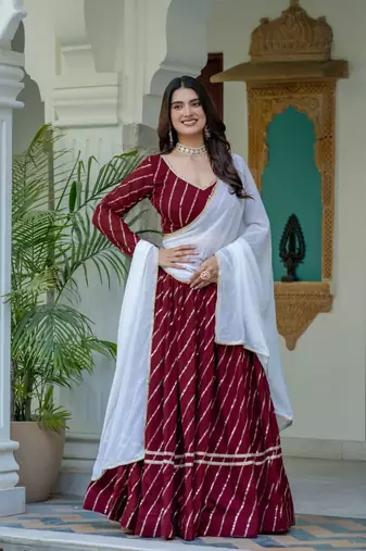 maroon silk blend embroidered navratri lehenga choli