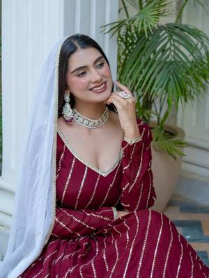 maroon silk blend embroidered navratri lehenga choli 4