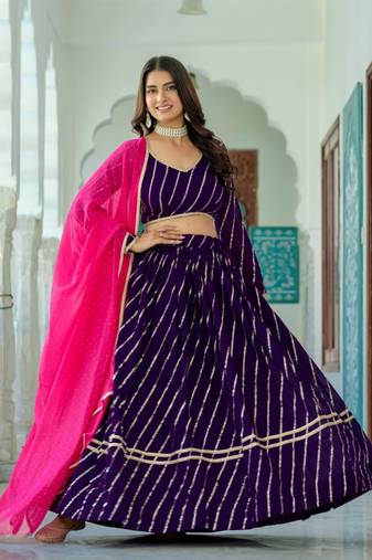 purple silk blend embroidered navratri lehenga choli