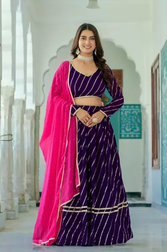 purple silk blend embroidered navratri lehenga choli