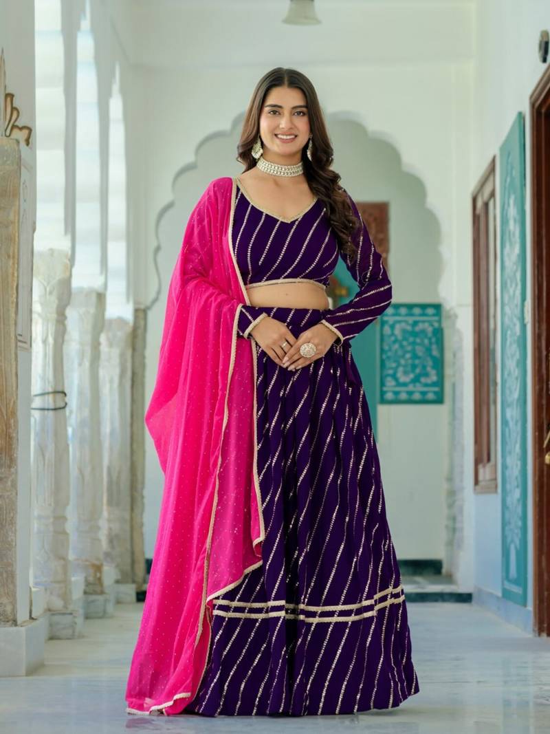 purple silk blend embroidered navratri lehenga choli