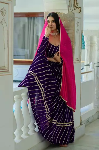 purple silk blend embroidered navratri lehenga choli