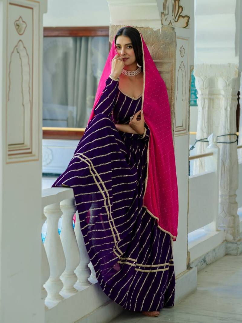 purple silk blend embroidered navratri lehenga choli