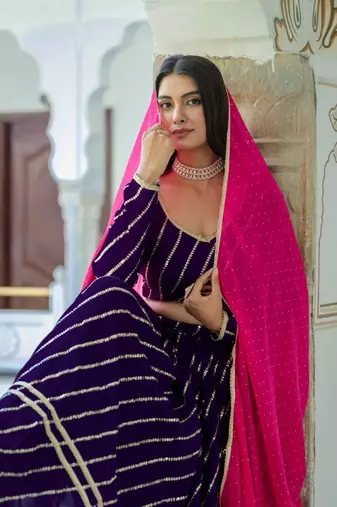 purple silk blend embroidered navratri lehenga choli