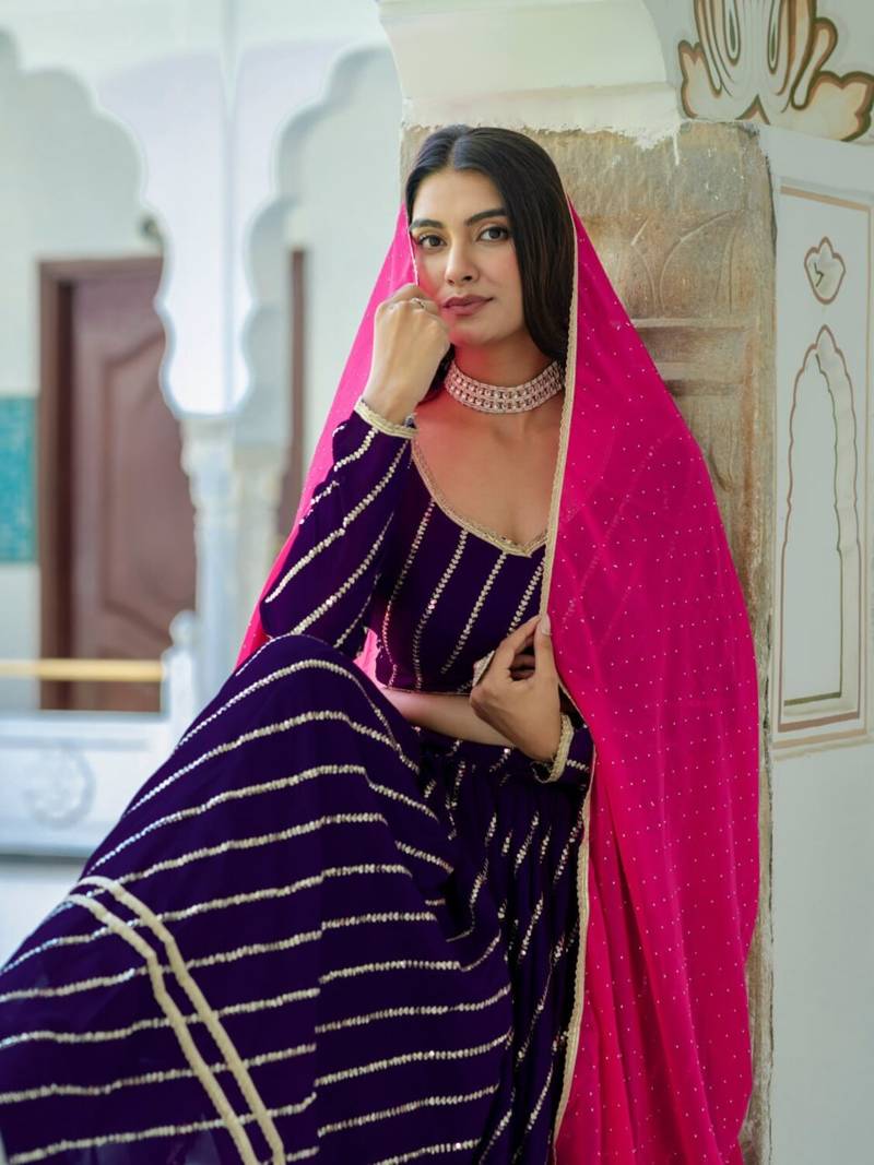 purple silk blend embroidered navratri lehenga choli