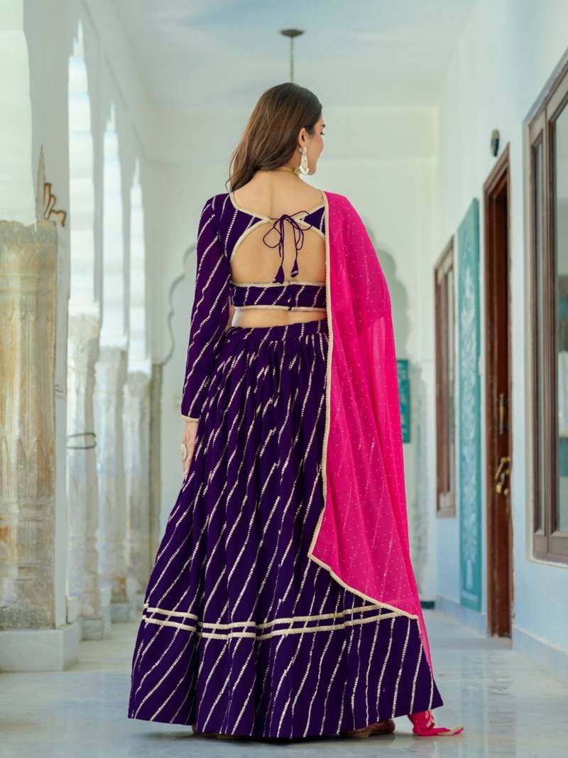 purple silk blend embroidered navratri lehenga choli