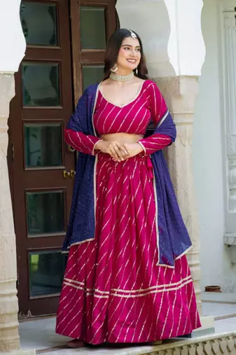 pink silk blend embroidered navratri lehenga choli