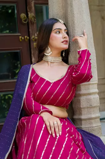 pink silk blend embroidered navratri lehenga choli