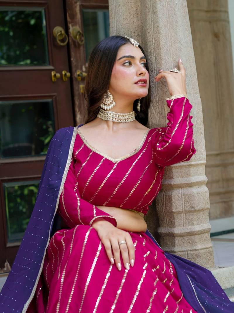 pink silk blend embroidered navratri lehenga choli