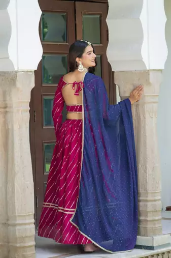 pink silk blend embroidered navratri lehenga choli