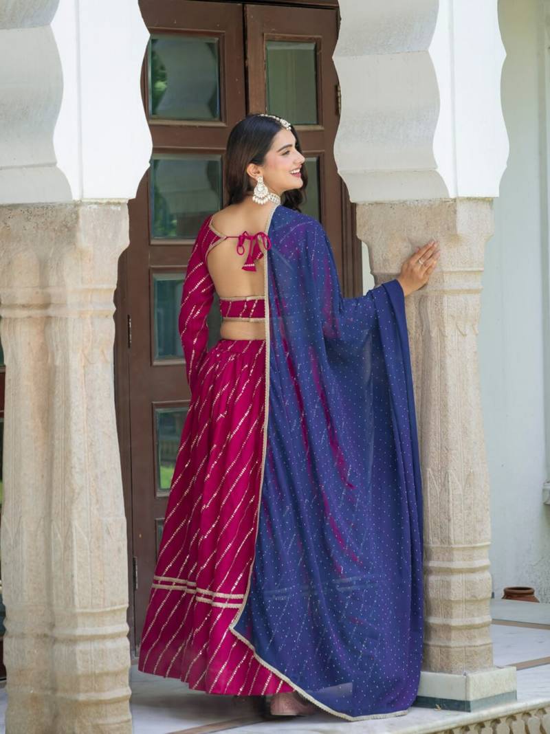 pink silk blend embroidered navratri lehenga choli